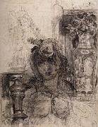 James Ensor Nude at a Balustrade or Nude with Vase and Column oil painting on canvas
